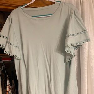 PLUS SIZE- I’m a whore for ruffle tops. Muted Tiffany blue ruffle tshirt.